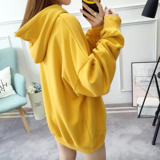 Langyue women's autumn thin T-shirt hooded sweatshirt for female students Korean style loose casual long-sleeved top LWWY197312 Yellow M