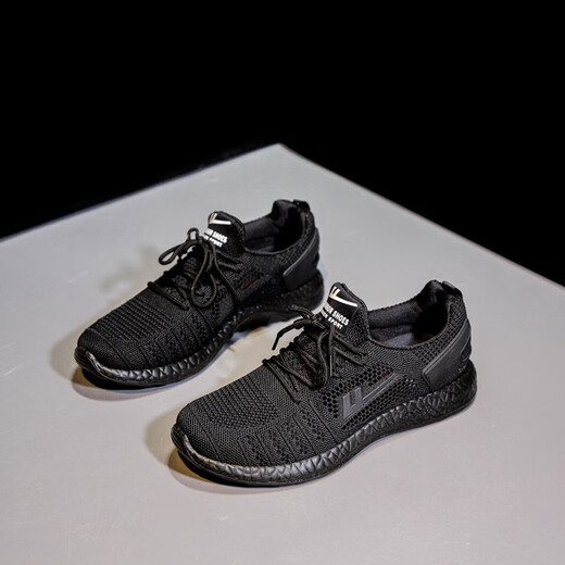 JETRAM men's shoes full black breathable hollow mesh shoes summer men's sports casual shoes lightweight mesh shoes net running shoes YT-all black (6175 men) 39