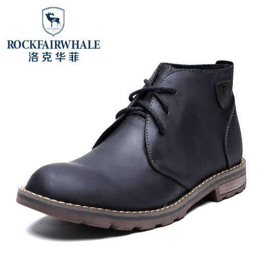 RockFairwhale work boots men's genuine leather trendy classic versatile European and American high-top shoes lace-up frosted crazy horse casual leather shoes men's shoes black 38