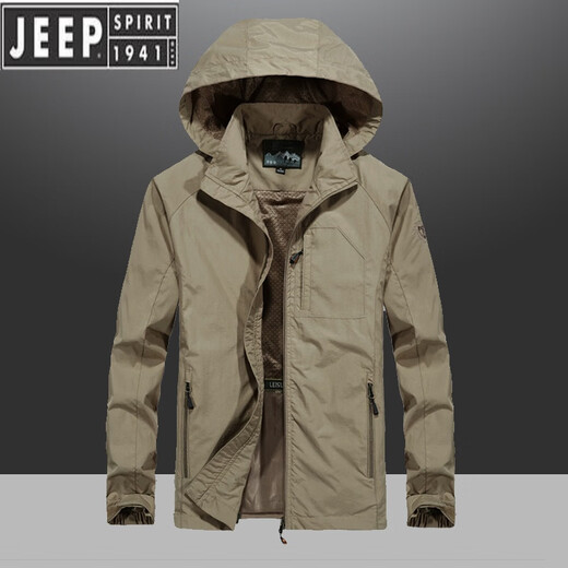 JEEP SPIRITJeep/Jeep Spring and Autumn Thin Windbreaker Jacket Men's Casual All-Match Work Jacket Gram Large Size Quick-Drying Anti-Proof Khaki - Spring and Autumn Thin Section 3XL