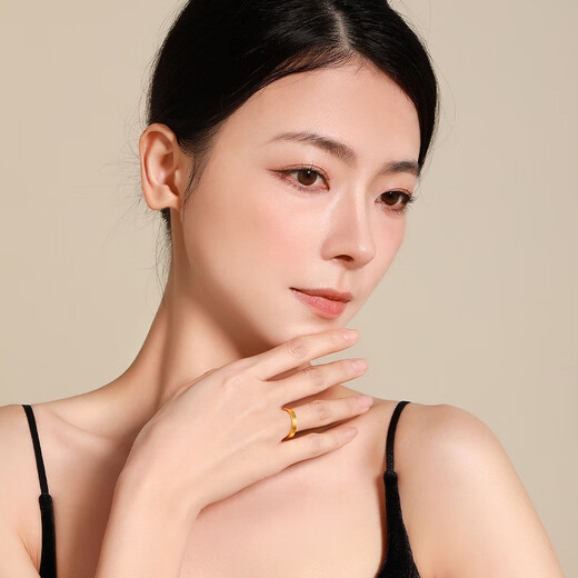 梦金园七夕情人节礼物 黄金戒指 古法足金小方戒素圈金戒指男女同款 18号约3.78g-多退少补-面宽0.3cm