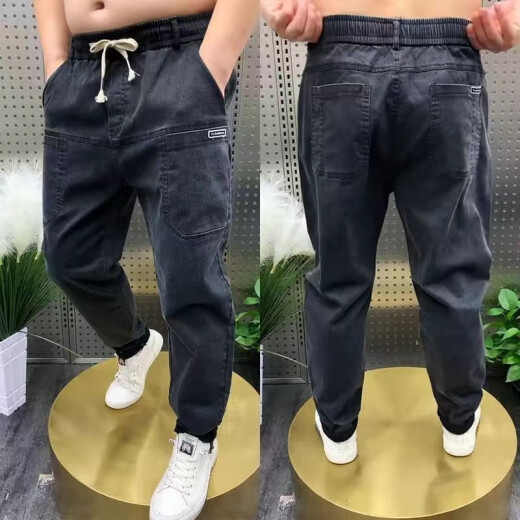 Jue Shao Spring, Autumn and Winter New Straight Daddy Jeans Men's Loose Casual Harem Pants Elastic Waist Trendy Pants Men 660 Gray (Straight) XL (120-135Jin[Jin equals 0.5 kg])