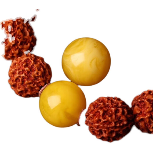 Fat Donglai's same beeswax single bead fidelity round beads chicken oil yellow floating flower old wax single hand-strung beads raw mineral play 10mm chicken oil yellow full honey two