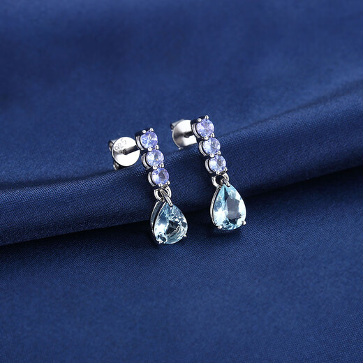 Musi Smart Water Drop Tanzanite Aquamarine Stud Earrings 925 Silver Women's Sapphire Blue Earrings Versatile Earrings