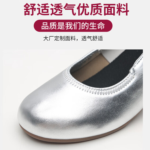 Bazeman dance shoes for women soft sole mid-heel Latin dance shoes round toe square dance shoes for women dancing shoes for women spring and summer new style silver (soled) 3.5 cm 38 (240)