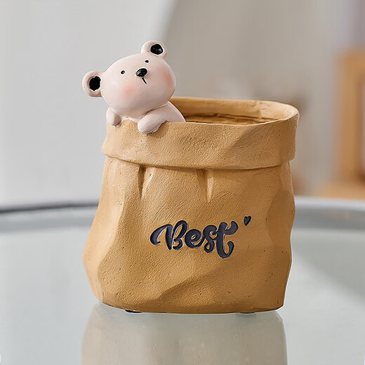 叕二叕可爱笔筒创意小礼物品办公室桌面摆件工艺品花盆送儿童老师男女生 小熊