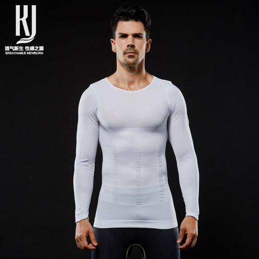 French KJ Men's Shapewear Autumn and Winter New Stretch Belly Slim Top Belly Corset Corset Waist Shaping Clothing Sports Fitness Long Sleeve Warm Bottoming Underwear Black + Blue (one piece each) L (recommended 120-160Jin Jin equals 0.5 kg)