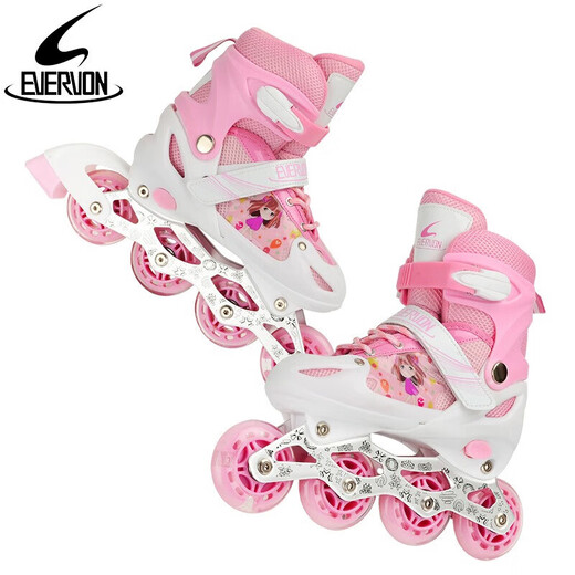 Evervon Roller Skates Children's Roller Skates für Jungen- und Mädchen-Rollschuhe KJ-337 Pink Protective Gear Helm M Größe für Größen 35-38