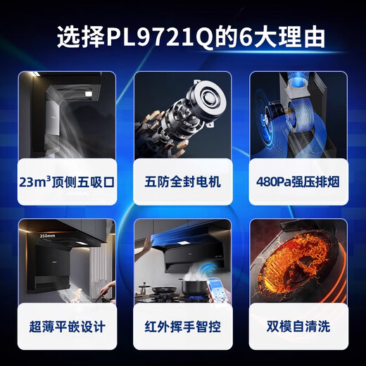 海尔（Haier）油烟机家用顶侧底五吸23m³大吸力超薄抽油烟机免拆洗自清洁Leader系列9721Q烟灶套装换新补贴 国补【9721Q】23立方单烟机