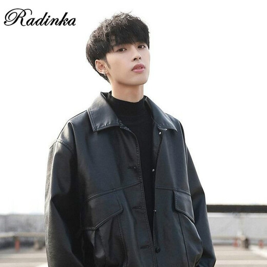Radinka2026 new autumn and winter trendy loose imitation leather jacket men's motorcycle jacket bomber jacket design street jacket YFF 002 spring and autumn XL