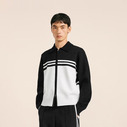 Sketch Men's New Autumn and Winter Casual Loose Shirt Collar Sweater Contrast Color Design Sweater Casual Fashion Trendy Jacket 099 Black Pattern S