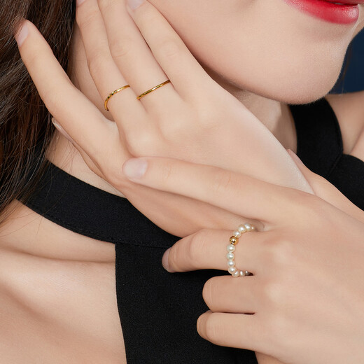 Lukfook Jewelry 18K gold mipearl non-tarnishing freshwater pearl ring fashion ring F87KRTB002Y total weight 0.97 grams