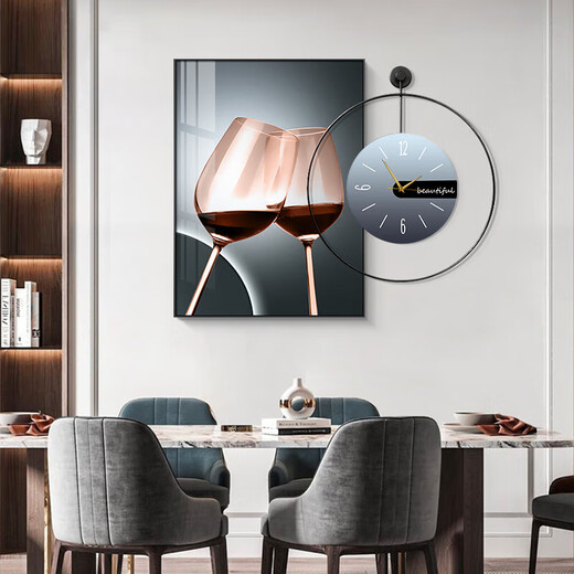 
CLCEY light luxury high-end modern simple Nordic restaurant decoration painting clock dining room hanging painting living room living room background B9734+A black hollow black dial 70*100+ clock 60*60 oil canvas fashion black