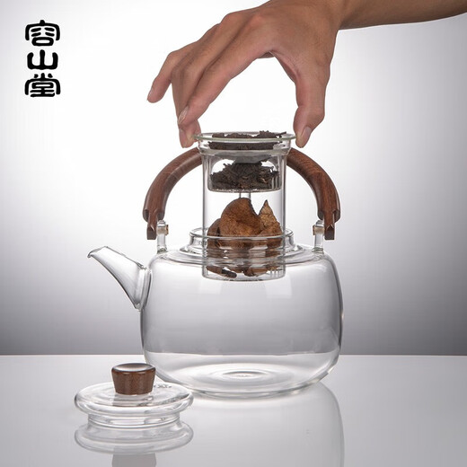 Rongshantang thickened glass steaming teapot, teapot, household large-capacity kettle, teapot, stove, health pot, teapot, glass teapot-Yuanqiao beam teapot 1.5L