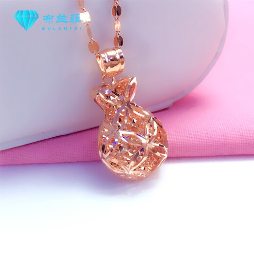 Xinheming shiny zircon money bag purple gold necklace women's pendant fashion shiny gold-plated money bag pendant rose gold gourd necklace-40+5CM