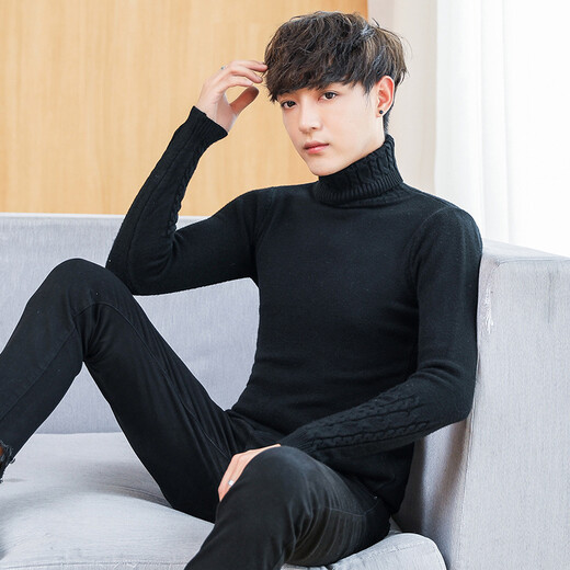 
Jiaye sweater, men and women's new turtleneck sweater, men's Korean style thick sweater, trendy tight knitted sweater, long collar base shirt, 683# black L