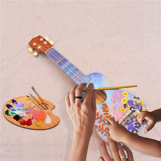 时笙组装尤克里里diy小吉他手工制作自制乐器材料包彩绘绘画涂鸦木质 圆形（21寸套餐七）