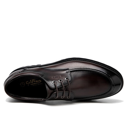 Goldlion men's shoes winter new men's thick-soled formal leather shoes men's round-toe business casual shoes plus velvet warm cotton shoes men's trendy brown lace 58093041040A 41