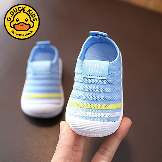 G.DUCKKIDS男宝宝学步鞋0-1-3岁2婴幼儿女童春秋网鞋透气软底防滑不掉鞋布鞋 灰色 18 内长12.5厘米
