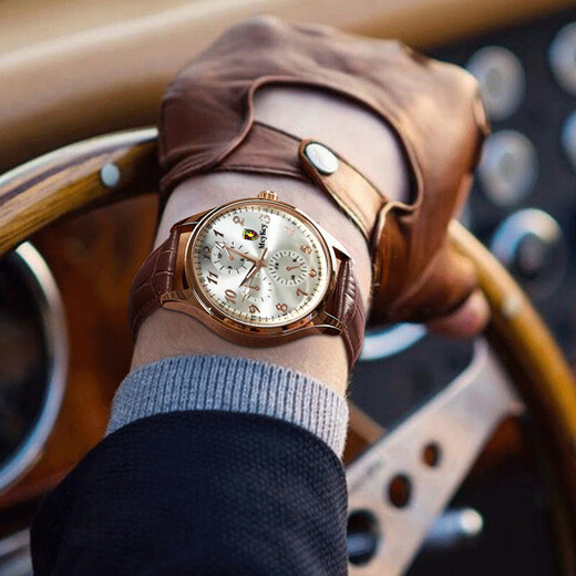 Watch men's fully automatic movement quartz watch strap business men's watch brown