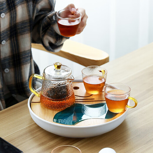 Su's ceramic creative tea tray tea set with glass hammer pattern teapot with four handles tea cup J0271