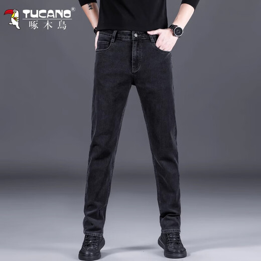 Specht-Jeans für Männer losen lässige und vielseitige Straße 2025 Frühlings- und Sommer-neue elastische schlanke Hosen für Männer grau 32 [Vorgeschlagen 130-150jin [Jin gleich 0,5 kg]]]