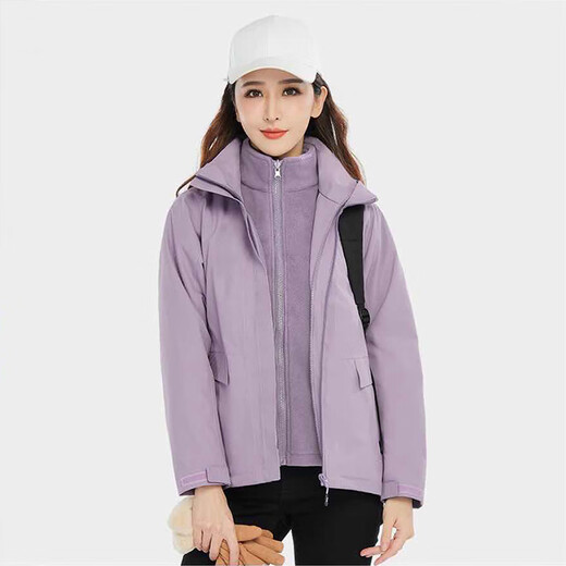 Simboo jacket for men, thickened three-in-one windproof and warm coat plus velvet removable mountaineering and skiing outdoor clothes 12805 purple-women M