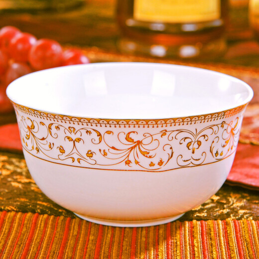 Haoya Jingdezhen Bowl Set Ceramic Rice Bowl Small Soup Bowl European Sun Island 4.5-inch Golden Bell Bowl 10 pieces