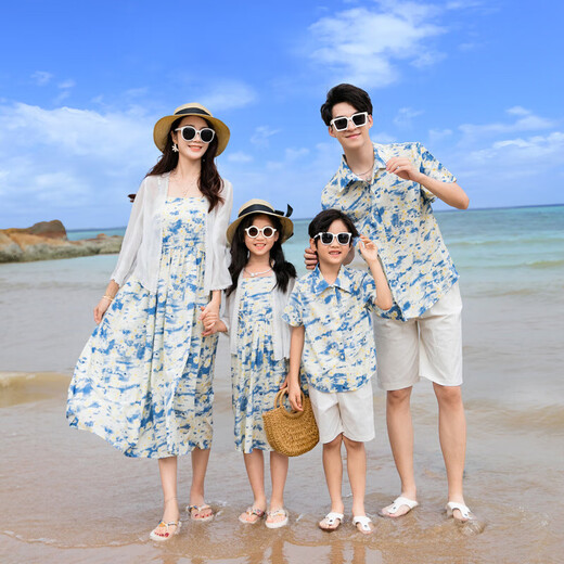 Buenpu beach parent-child clothing summer clothing new family of three or four family clothing mother-daughter mother-child travel vacation set 321 female 2XL