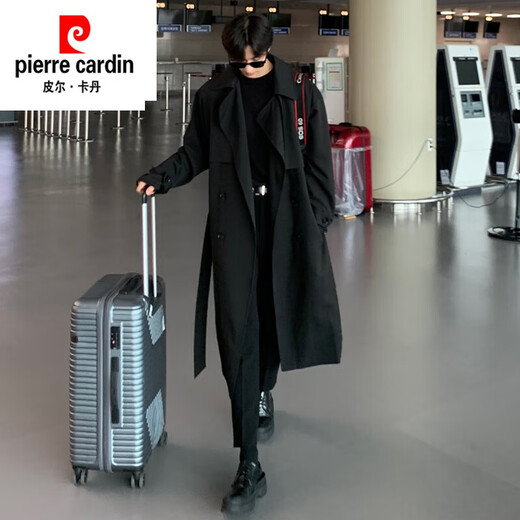 Pierre Cardin Corea Windbreaker para el estilo medio de los hombres sobre la rodilla coreana suelta de doble pecho para el otoño y el invernal en espesamiento de color caqui gris s