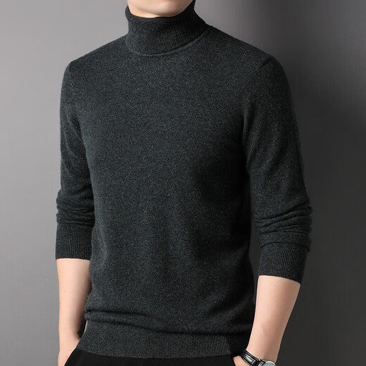 Hengyuanxiang 100% pure cashmere sweater men's winter middle-aged turtleneck thickened sweater solid color simple cashmere bottoming sweater black L 175/50/110