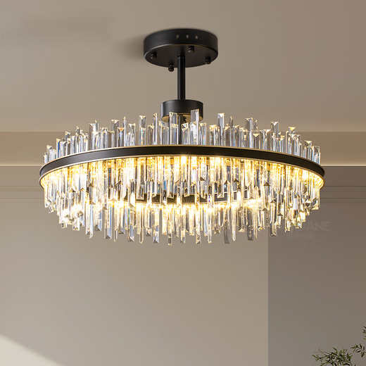 Prisma Light Luxuskristalllampe postmosphärische atmosphärische Wohnzimmer Kronleuchter schwarzer Eisenkreis Esslampe Hanging Boom Modell 9732-800d