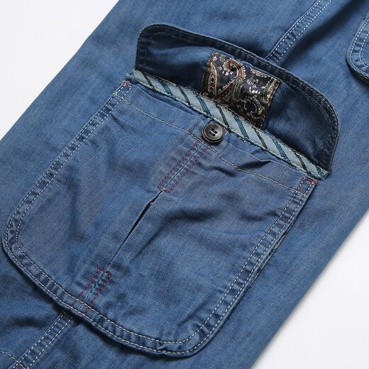 Jeep (jeep) short denim shorts masculins multi-poche pantalons de travail à la mode lâche pantalon rabad bissé 753 bleu clair 30