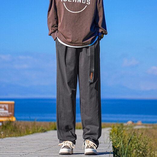 Dingfengbaoluo overalls men's autumn Japanese style straight solid color loose Hong Kong style casual pants DFS12 gray L