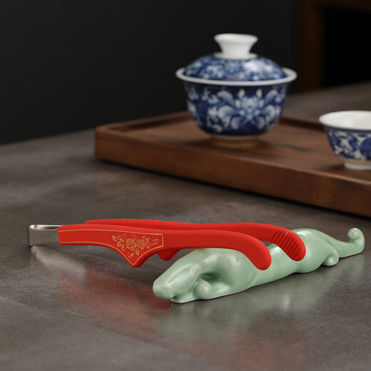 Bifa silicone high-grade stainless steel tea clip non-slip tea cup clip household kung fu tea tweezers tea set accessories set silicone stainless steel tea clip - green