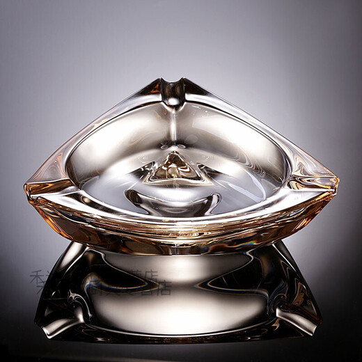 Creative European modern thickened crystal glass large ashtray fashionable personality living room office ashtray decoration triangle gold 17cm