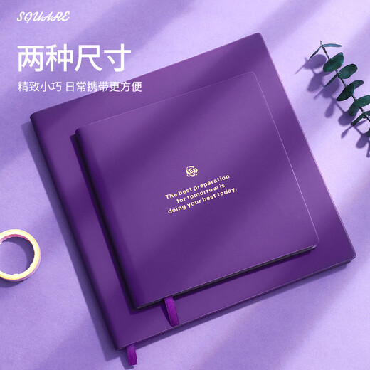 木雷 方形本笔记本子方方本摘抄本文艺青年高颜值正方形手账本ins风大学生考研本子可平铺方格本读书手帐 12004-大号罗兰紫-2本