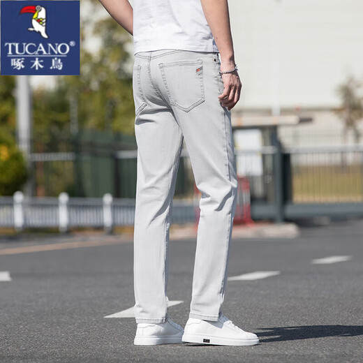 啄木鸟（TUCANO）薄款牛仔裤男士宽松直筒冰丝商务裤子男款夏季弹力爸爸休闲长裤潮 9763冰丝蓝 31