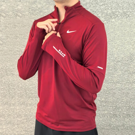 Nike (Nike) Langarmed T-Shirt für Männer 2025 Frühling Neues Lauf-Top-Top-Fitnesselement Warm Sportswear HV8212-677 Dunkelrot/Jahr Neues Modell M.