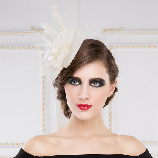 EE Summer New Style European and American Fashion Mesh Feather Headbands and Flower Top Hats Prom and Banquet T-Taiwan Trendy Products Red No Limit on Head Size