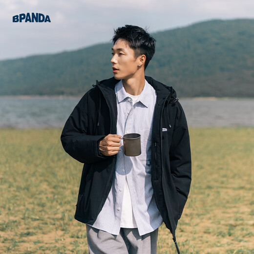 Panda Ben (ben.panda) cotton-padded jacket for men in autumn and winter, mountain style, warm, water-repellent, loose-fitting, couple cotton-padded jacket, multi-wear jacket, black L