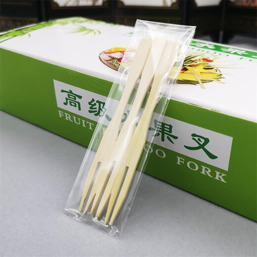 ULKNN bamboo fruit fork cake fork individually packaged small fork disposable fruit picks natural bamboo sushi fork signature 1 bamboo fork + 1 napkin, 100 sets in total in bags