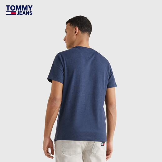 TOMMY JEANS summer men's retro simple color blocking pocket comfortable plain-patterned base fit short-sleeved T-shirt dark blue C87 S (recommended: 120-135Jin [Jin equals 0.5 kg])