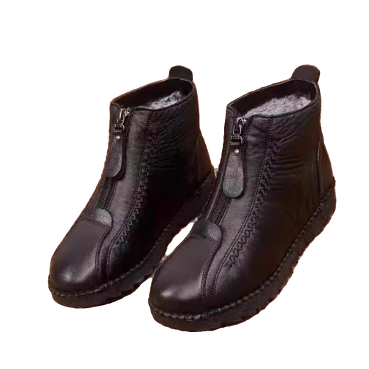 Woodpecker Marke Broken Code Echtes Leder plus Fleece warme Schneestiefel für Frauen in Winter flachen Stiefel alte Peking mittleren Alters und ältere Mütter Baumwollschuhe Schwarz plus Fleece Upgrade Version 40