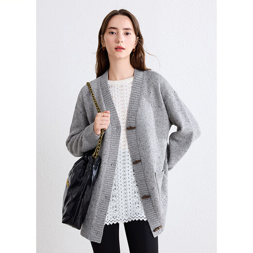 Baitu betu women's autumn new wool sweater wilderness marrard V-neck loose cardigan women 2409T40 gray M