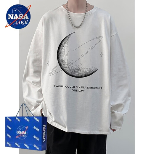 NASALIKE重磅长袖T恤男春秋潮牌宽松印花体恤青少年休闲纯棉黑色打底衫夏 TX3246黑色+TX3291白色 3XL (约160~180斤可穿)