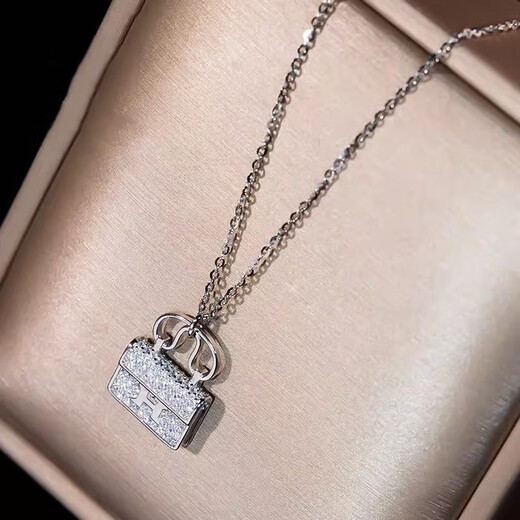 Ticify18K gold moissanite H letter bag necklace women's fashion new full diamond pendant clavicle chain rose gold