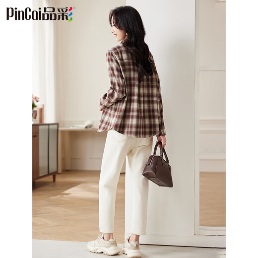 PinCai Plaid Long Sleeve Shirt Women's Spring and Autumn Style Loose Jacket Retro All-match Shirt P143C2009