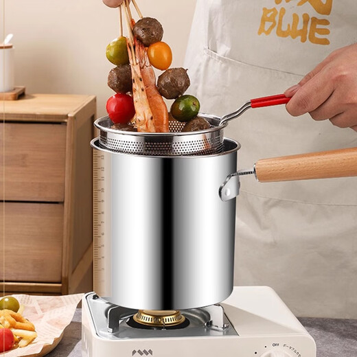 Gold soup silver dumpling 316 stainless steel kitchen multi-purpose fryer household multi-functional gas induction cooker for fried chicken + 304 deep-fried blue fryer + drain basket + lid + clip 16.5cm 3L