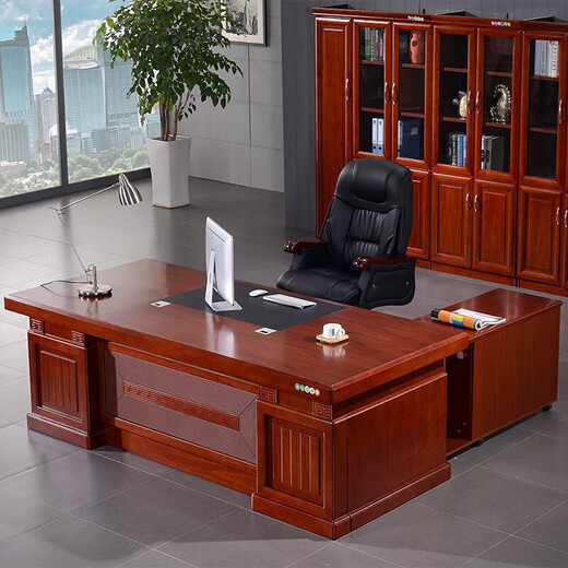 ZHONGWEI Chinese style boss desk president desk solid wood leather manager desk computer desk executive desk 2 meters including cabinet